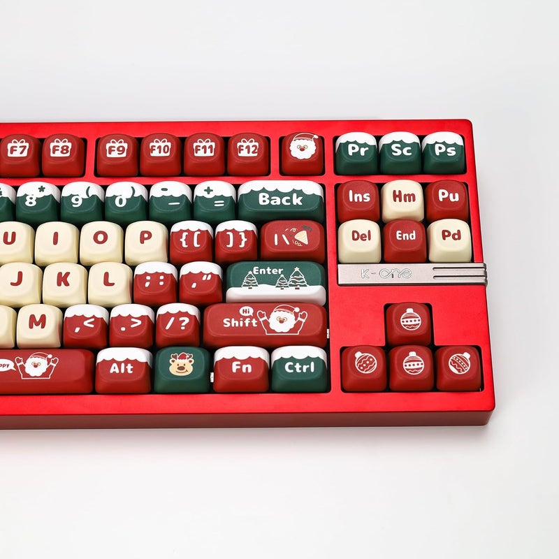 YMKPVR KBDiy Christmas Carnival KOA Profile Keycap Set,133 Keycaps, Red Xmas Santa Snowflake PBT Custom Keycaps for Mechanical Keyboard, Compatible with ANSI/ISO, 60%, 65%, 75%, TKL, Full-Sized Layout - Image 5